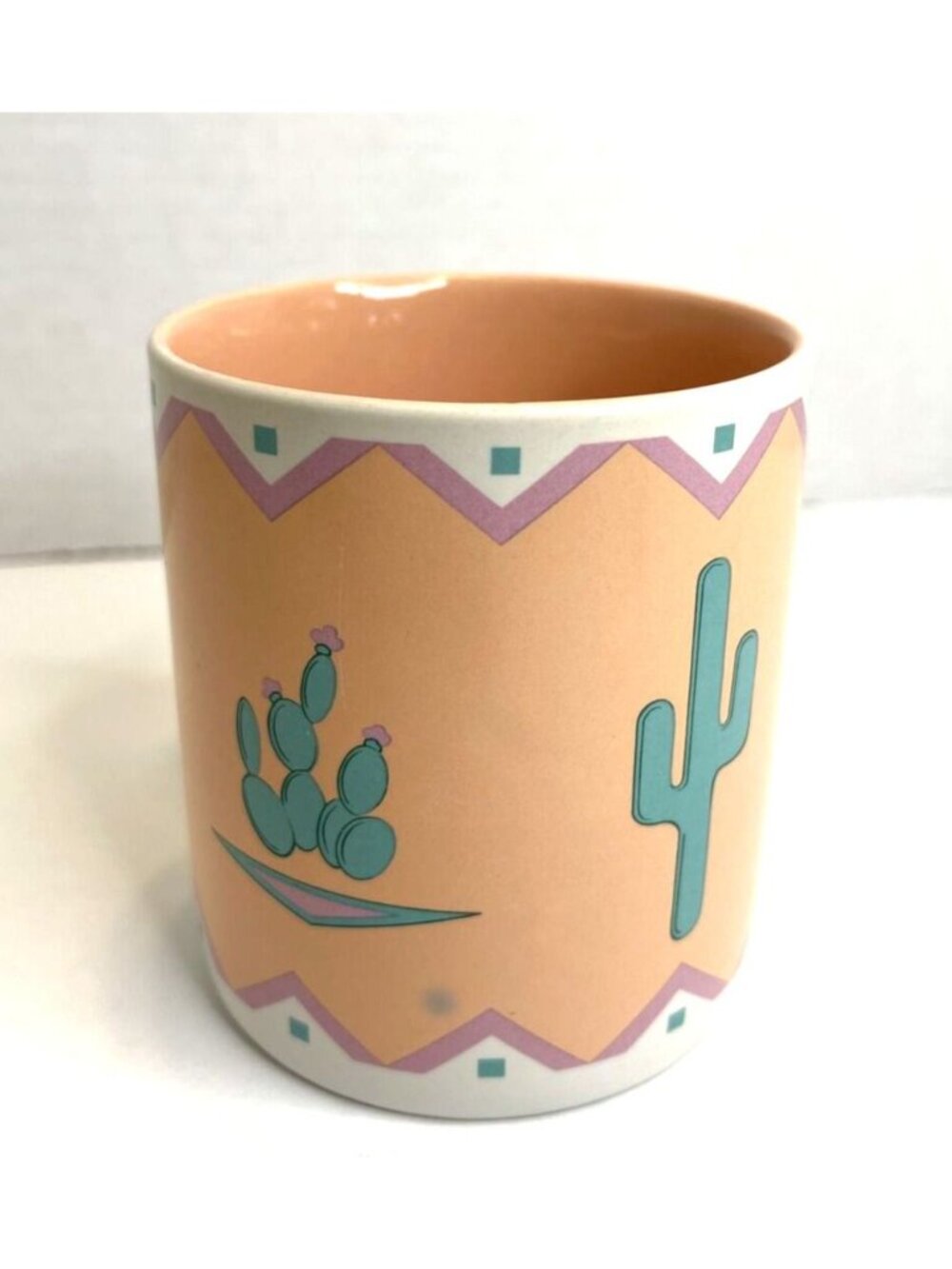 Southwest Ceramic Mug Cup Green Cactus Peach Teal Cowboy Arizona 1980s Vintage - Picture 3 of 6